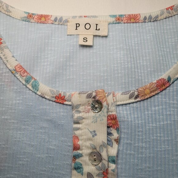 POL Henley Ringer Tank Top Floral Blue Small Boho Coastal - Picture 5 of 8
